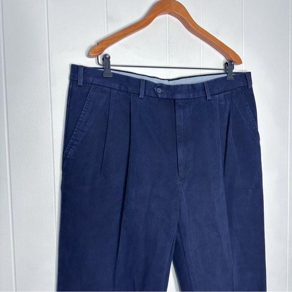 Vintage Burberry Thick Heavy Cotton Navy Pleated Trousers Pants - Picture 1 of 12